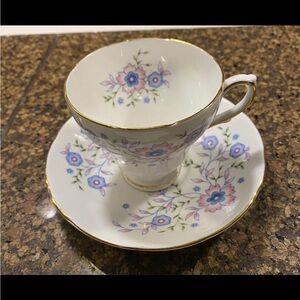 Vintage 1974 Avon Blue Blossoms Floral China Tea Cup And Saucer Made In England
